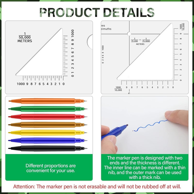 Oudain Military UTM/MGRS Coordinate Scale 7 Assorted Colors Military Map Markers Fine Point Pens Land Navigation Protractor and Map Reading and Grid Coordinate Reader Pairs with Compass - Image 4